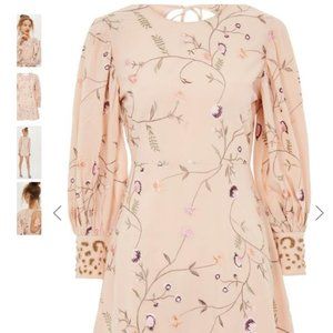 Topshop Rose Pink Blush Embroidered Floral Dress